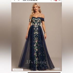 JJs house Sheath/Column Off the Shoulder Floor-Length Lace Tulle Evening Dress
